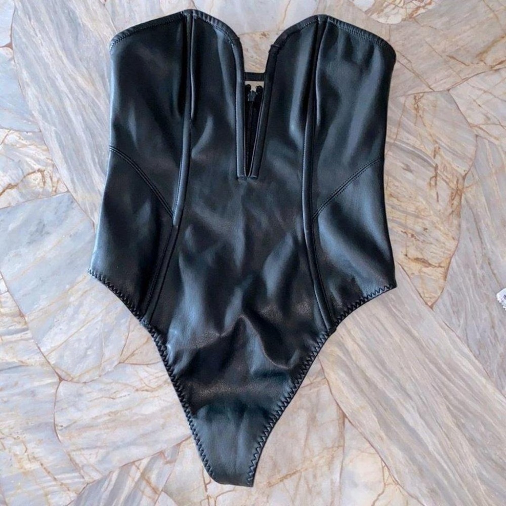 VS Rare Faux Leather Strapless Bustier Corset Top Teddy XS